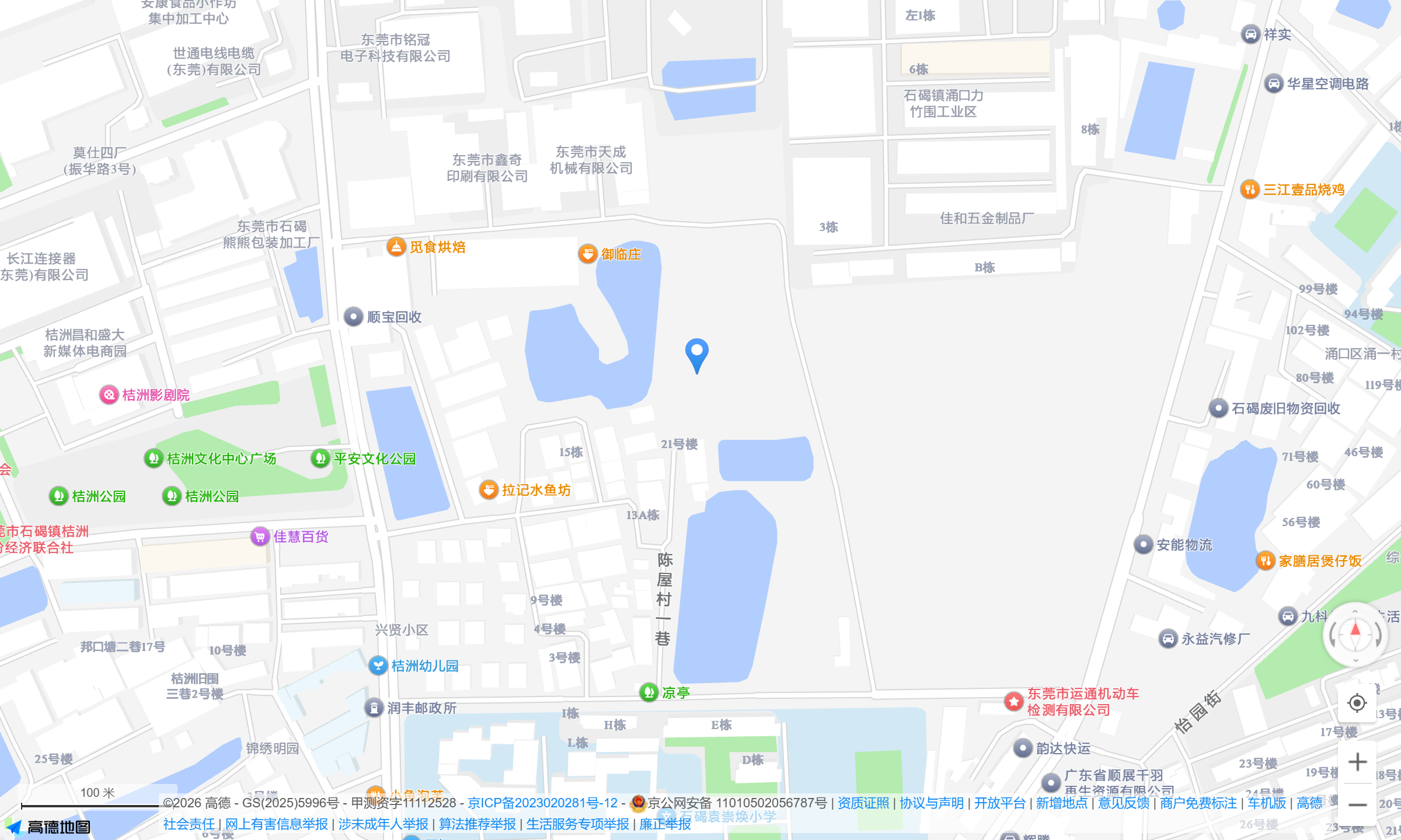 安意公司位置示意及周边道路，高德地图